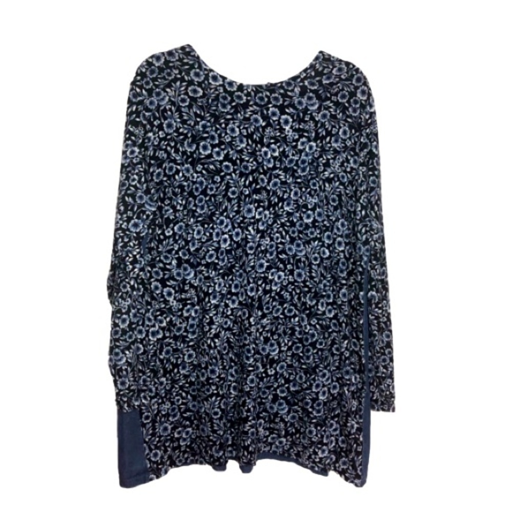 J. Jill Tunic  Mixed Media Floral  Chambray 2X Long Sleeve Working Back Buttons